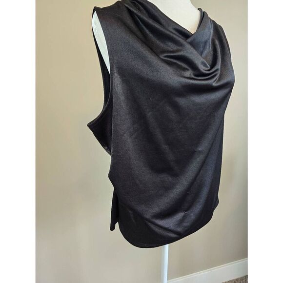 DKNY Draped Sparkle Top Sz L Black - Picture 2 of 5